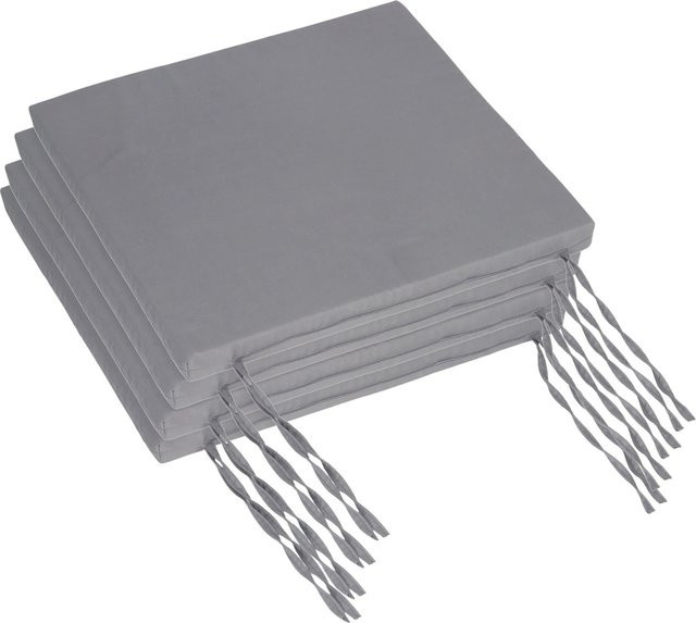 Relaxdays Stuhlkissen 4er Set aus Polyester in Grau mit Bindebändern, B/T/H: 40 x 40 x 3 cm - Bild 1