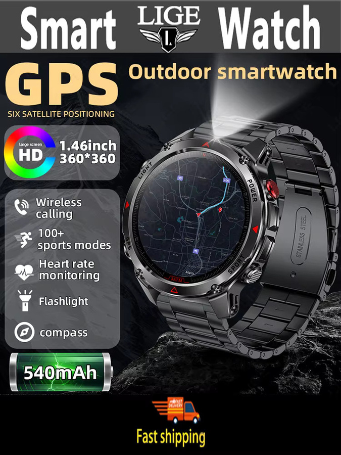 LIGE Smartwatch, GPS, Edelstahl, Blau, 3 ATM, Herren - Bild 7