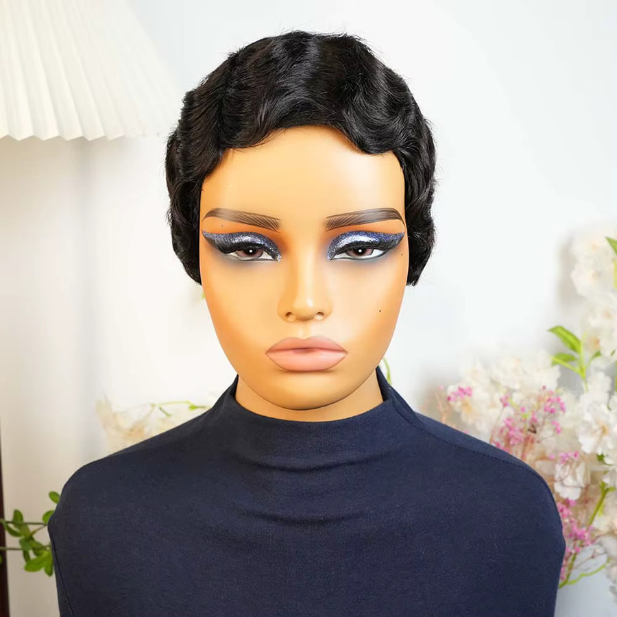 OYM HAIR Perücke, kurze Fingerwellen-Echthaar-Perücke, Pixie-Schnitt, Damen - Bild 6