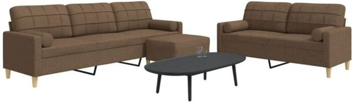 Vidaxl 3-tlg. Sofagarnitur mit Fußhocker und Dekokissen in Braun aus Stoff und Metall im modernen Design - Bild 1