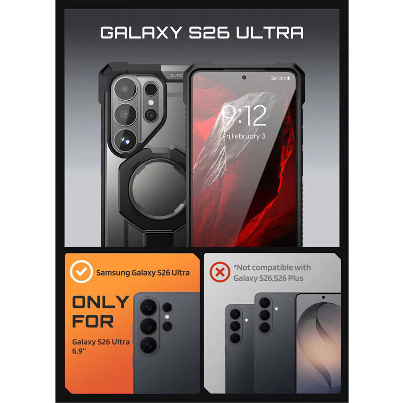 SUPCASE UB Grip Schutzhülle für Samsung Galaxy S26 Ultra in Schwarz, stoßfest und magnetisch mit MagSafe-Kompatibilität sowie Standfunktion - Bild 2