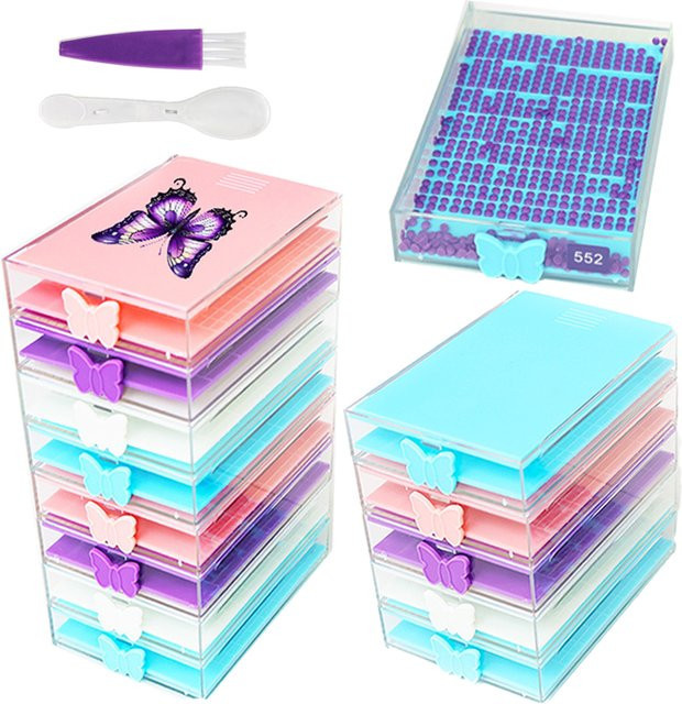 TAKEWEALTH Diamantmalerei-Zubehör Aufbewahrungsboxen mit Deckel und Perlenaufreihhilfe in Weiß und Multicolour - Bild 1