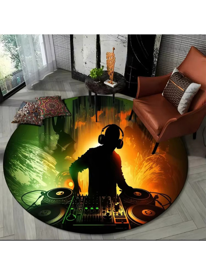 Runder 3D-Schallplatten Teppich in Schwarz mit modernem Musik-Design und rutschfester Bodenmatte für Wohnzimmer, Schlafzimmer oder Spielzimmer - Bild 2