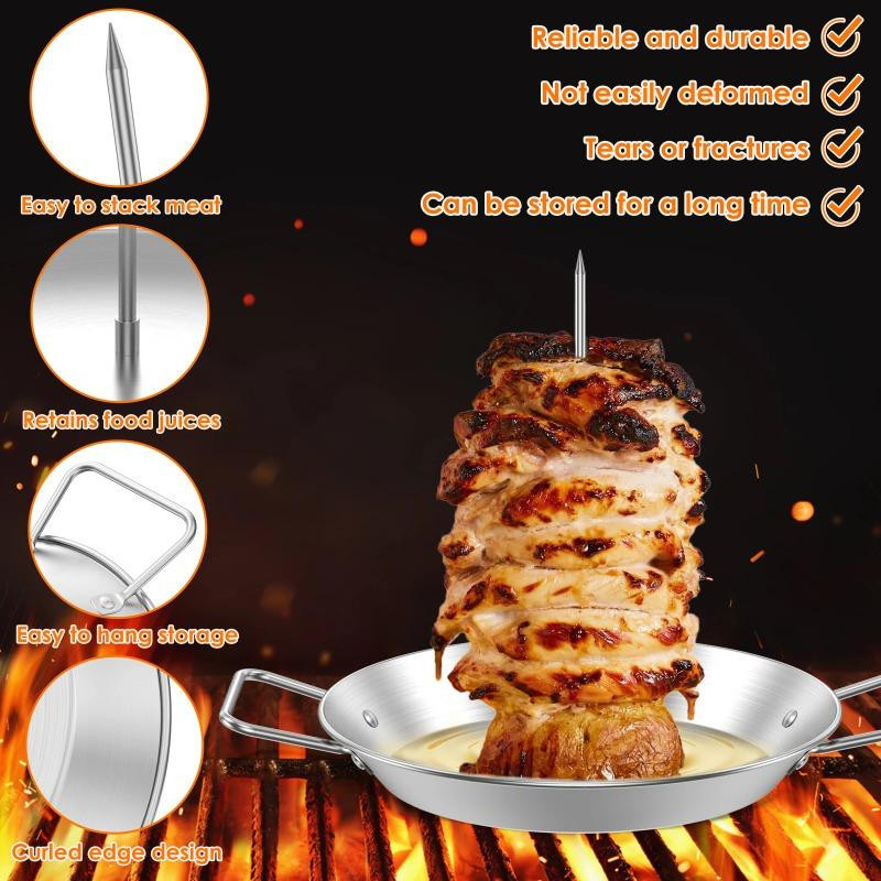 Vertikaler BBQ-Fleischspieß aus Edelstahl in Silber mit 9-Zoll-Spießen für Steak und Hähnchen - Bild 2