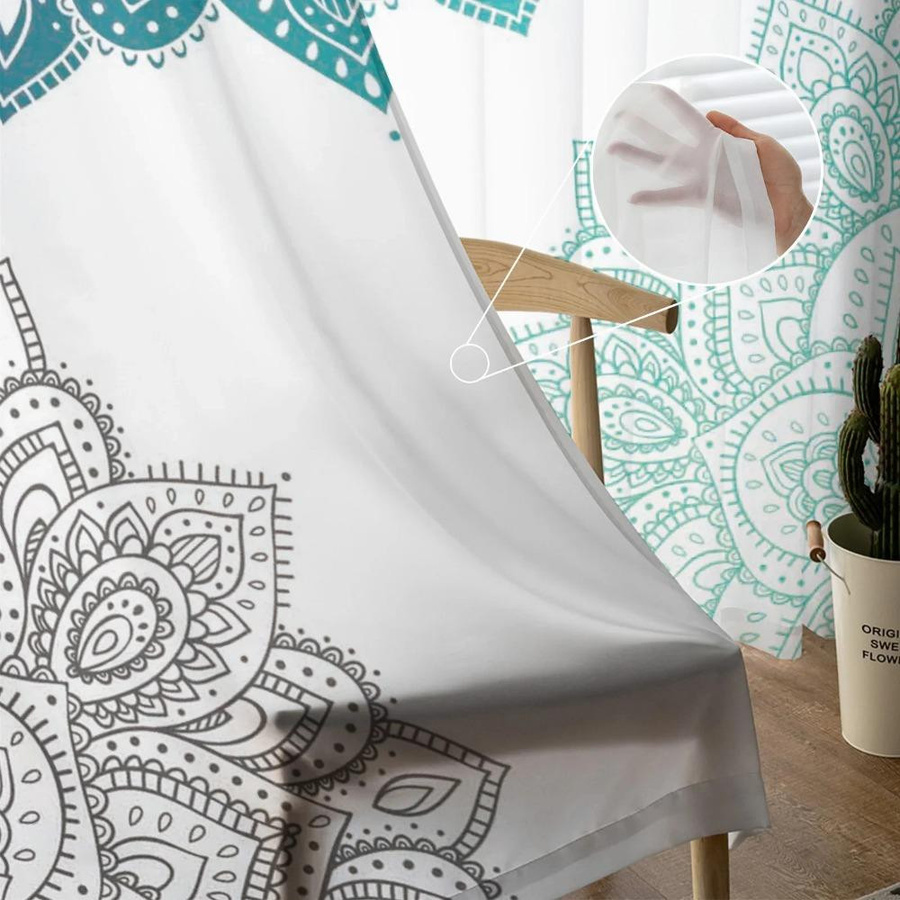 Yiran Furniture Mandala Voile Vorhang mit floralem Design in Transparent, B: 135 cm, H: 115 cm - Bild 2