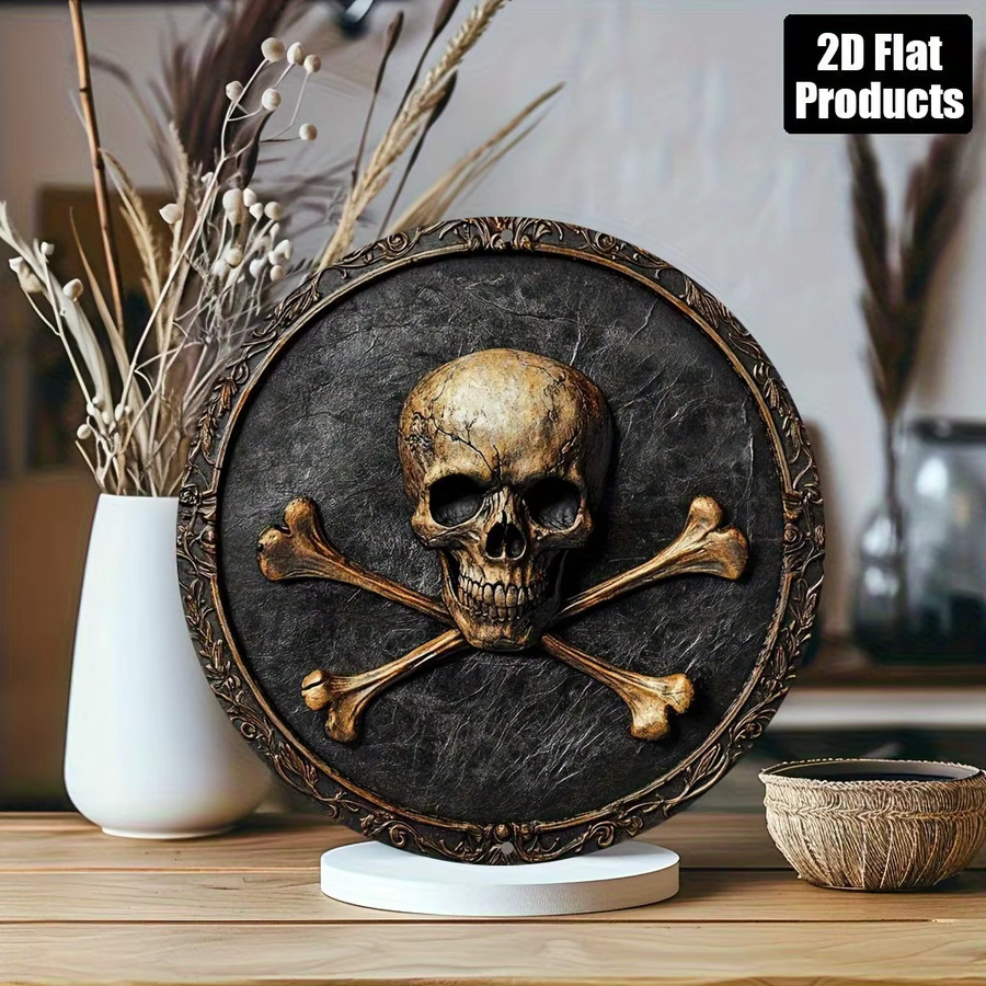 Runde Wandkunst aus Metall mit Totenkopf und Knochen von Potdemiel, Vintage Piraten Metallschild in Multicolour, Durchmesser: 20,32 cm - Bild 3