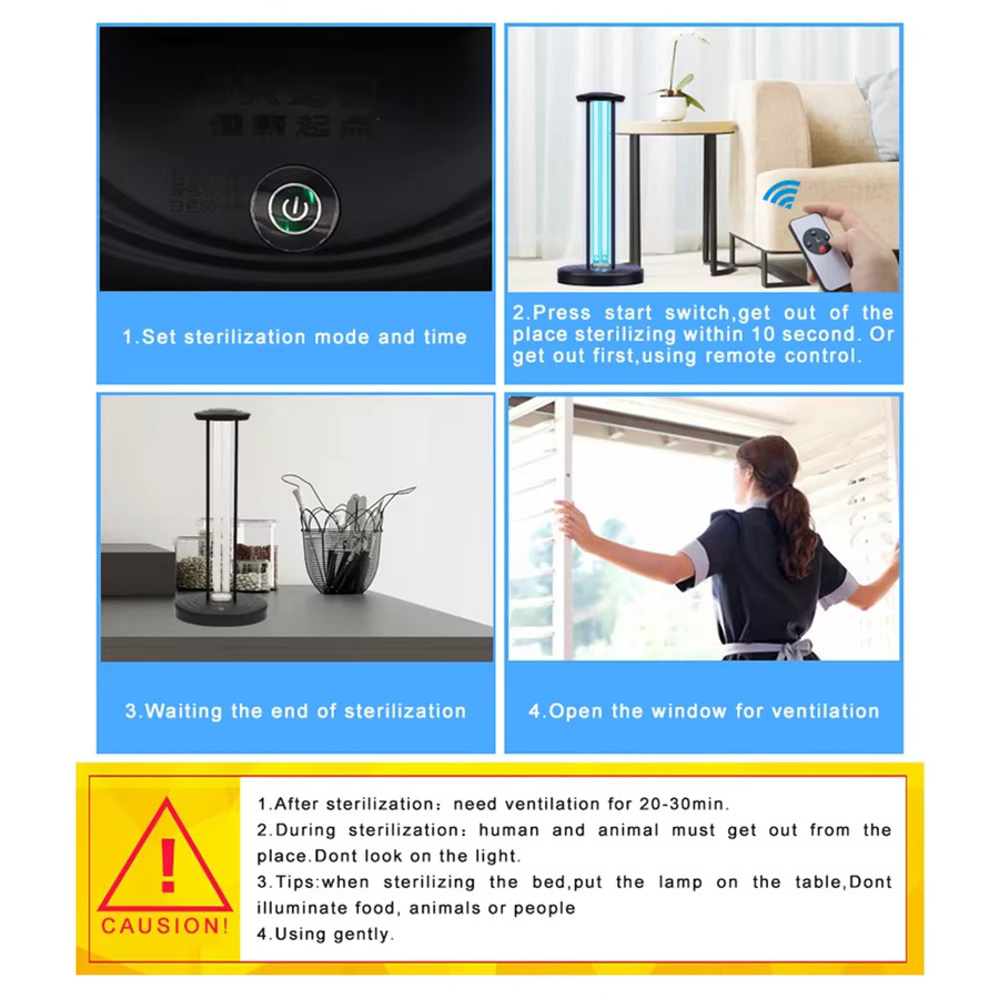 ZHMZH UVC Desinfektionslampe 38W mit Ozon und Fernbedienung, 254nm Quarz Keimtötendes Licht, Schwarz, B/T/H: 44,0 x 20,0 x 20,0 cm - Bild 2