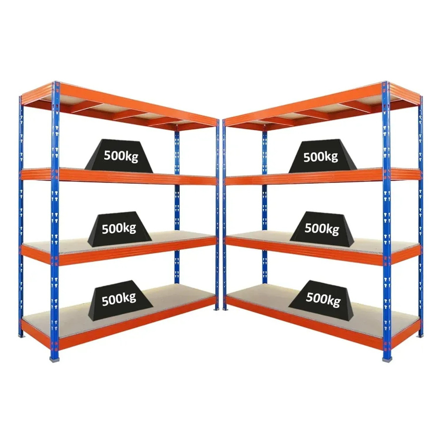PROREGAL Rhino Profi Schwerlastregal Set aus 2 Stück, Blau-Orange, 4 Spanplatten-Ebenen, Fachlast 500kg, B/T/H: 200 x 60 x 200 cm - Bild 2