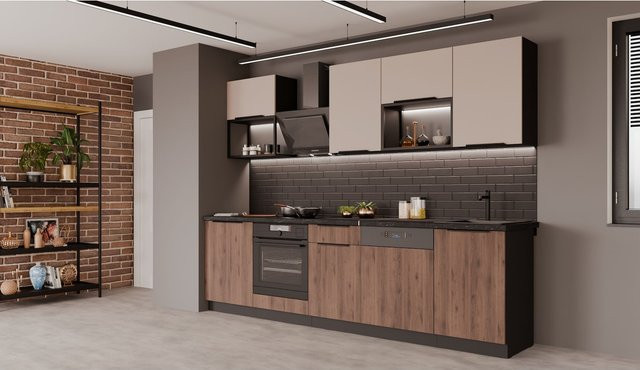 Küchenzeile Monza + Arona Basic Loft 280 in Nußbaum und Kaschmir matt - Bild 1