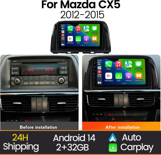 MEKEDE Android Auto Wireless CarPlay Multimedia-Autoradio mit GPS-Navigation und WIFI für Mazda CX5 CX-5 2012 - 2015 in Schwarz - Bild 1