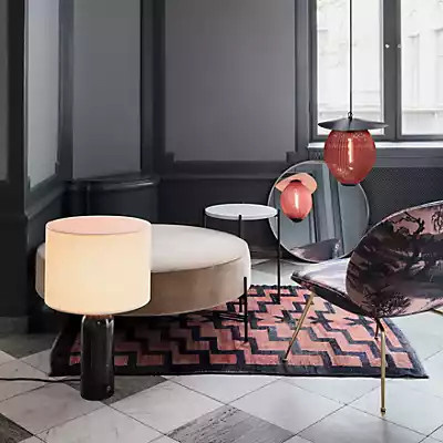 Gubi Gravity Tischleuchte mit Leinen-Schirm und Marmorfuß in Schwarz und Beige, Höhe: 65 cm - Bild 1