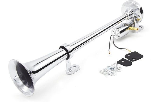VehicleKit Einrohr-Trompete Elektrisches Lufthorn-Lautsprecher-Set in Silber, 150 dB, 12 V/24 V, universell für Züge - Bild 1
