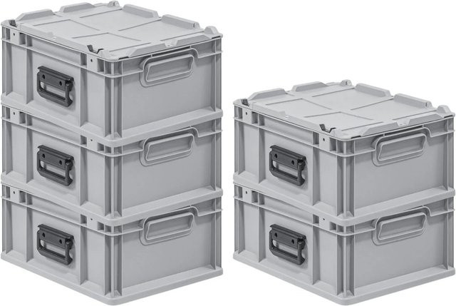 PROREGAL Spar Set 5x Eurobox Nextgen Portable Transportbehälter Grau H x B x T: 40 x 18,5 x 30 cm, 16 Liter - Bild 1
