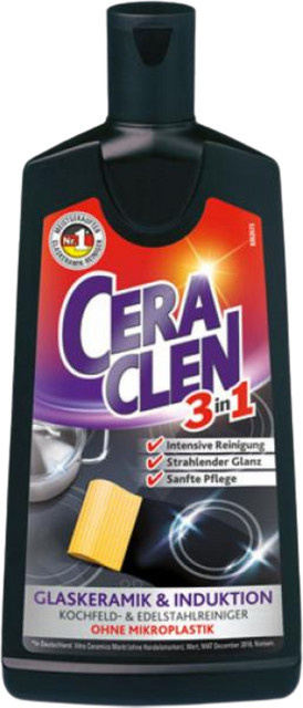 Ceraclen 3in1 Creme Glaskeramik und Induktion Kochfeld- und Edelstahlreiniger, 200 ml, Schwarz - Bild 1