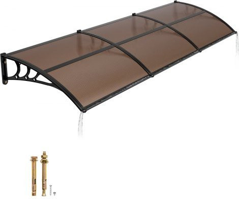 VEVOR Pultbogenvordach für die Haustür mit Entwässerung und ABS-Halterung aus Polycarbonat, Braun, B: 96,5 cm x H: 297,5 cm - Bild 1