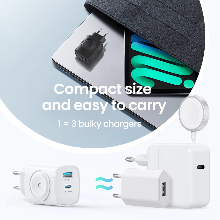 TOPADRE 3 in 1 PD USB-C Schnellladestation für Apple Watch, iPhone und iPad mit 20 W Wandladestecker in Schwarz - Bild 4