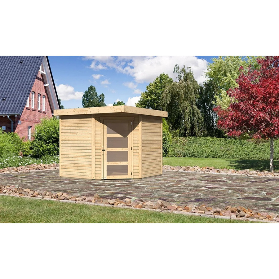 Karibu Holz-Gartenhaus Natur Unbehandelt in Braun mit modernem Design, B/T/H: 238 x 242 x 216 cm - Bild 2