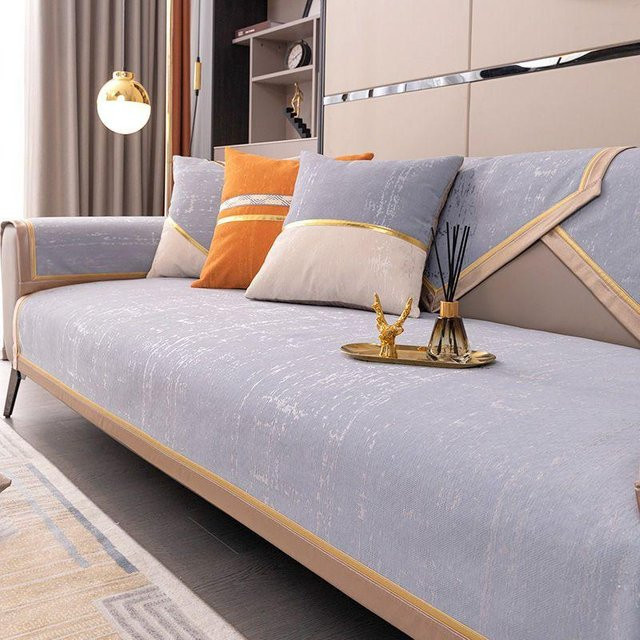 Nordischer Chenille-Sofabezug von Super Six in Grau, rutschfeste L-förmige Couchmatte für Wohnzimmer, Breite: 70 cm, Breite: 70 cm - Bild 1
