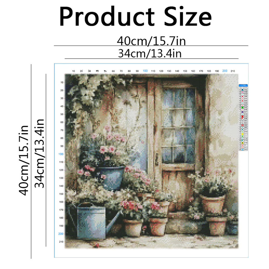 HUACAN Kreuzstich-Set Landschaft und Pflanze mit Tür als Wanddekoration, Mehrfarbig, B/H: 30 x 30 cm - Bild 2