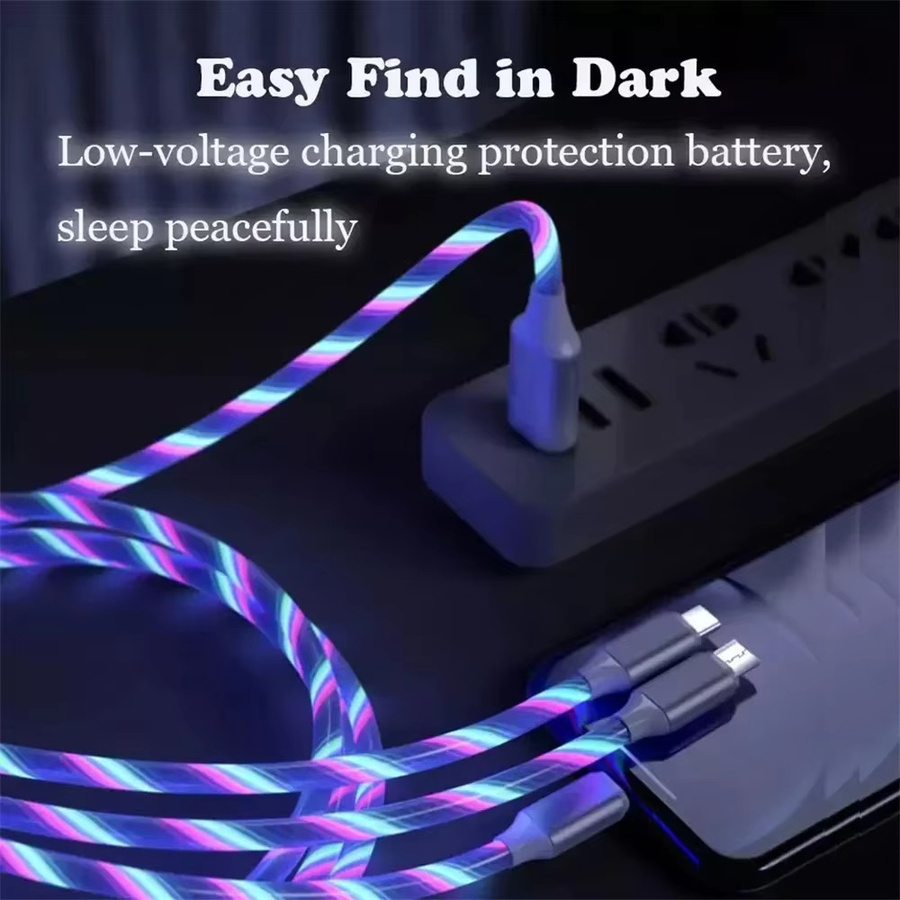 3 in 1 LED USB Schnellladegerät Kabel für Xiaomi und iPhone in Multicolour mit Typ-C Anschluss - Bild 4
