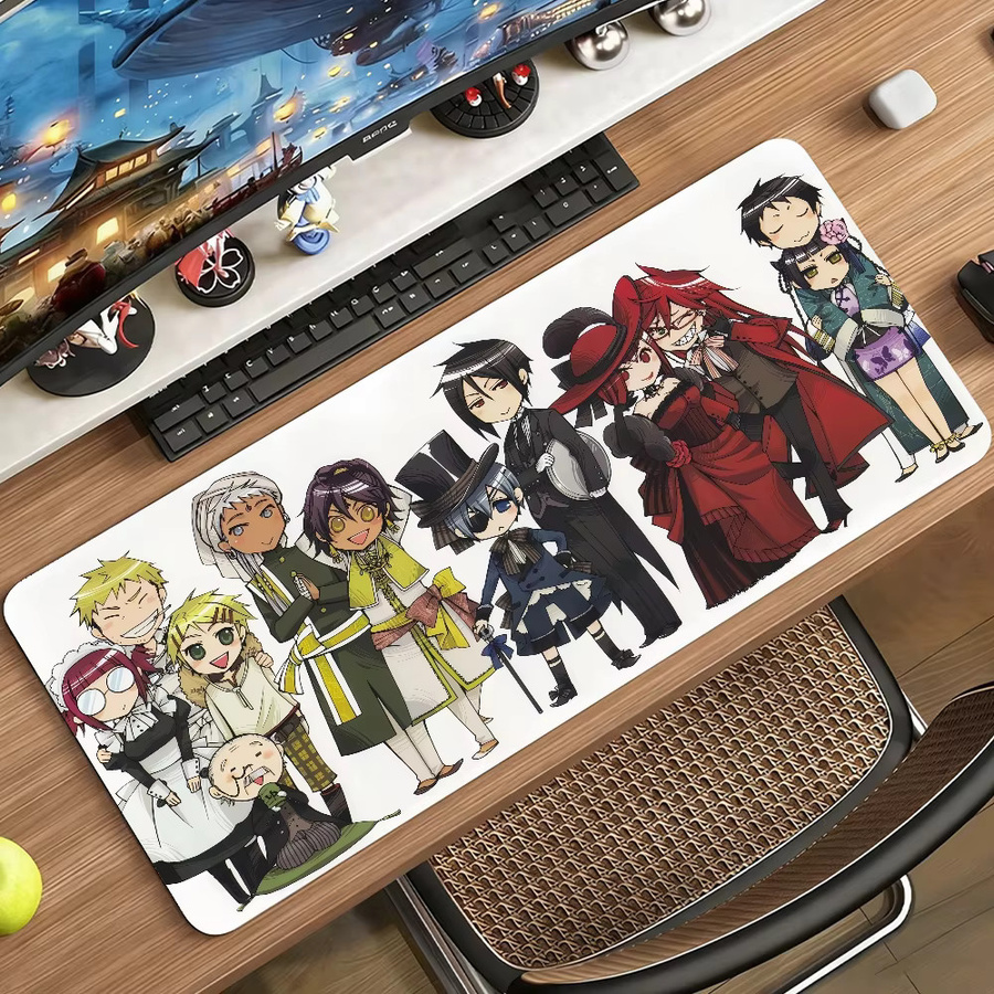 Anime Black B-Butler Mauspad in Schwarz und Multicolour, große rutschfeste und wasserdichte Tastaturunterlage mit genähtem Rand für Gaming und Büro - Bild 6