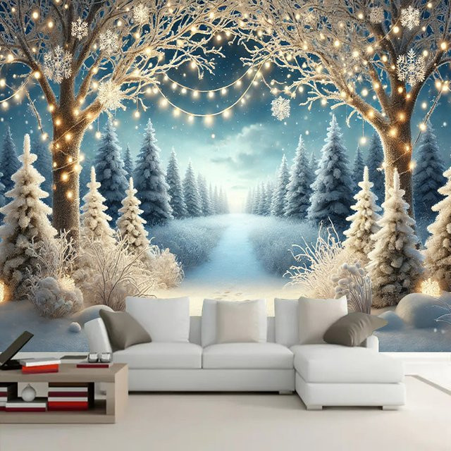 VIKAMA Weihnachts-Wandteppich Winterwunderland Schneeszene als dekorativer Wandbehang für Wohnzimmer, Schlafzimmer und Büro, B/H: 75 x 58 cm - Bild 1