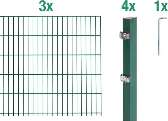 Metallzaun Doppelstabmatte Grund-Set aus Stahl, grün beschichtet, für Erdverlegung, Breite: 300 cm, Höhe: 100 cm, Tiefe: 50 cm - Bild 1