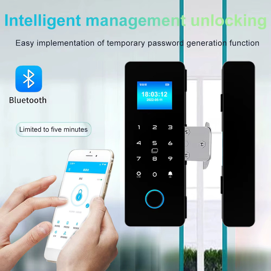 Haha-Lock Elektronisches digitales Türschloss für Glastüren in Schwarz mit Fingerabdruck, Bluetooth, App-Steuerung, Passcode und IC-Karte - Bild 3