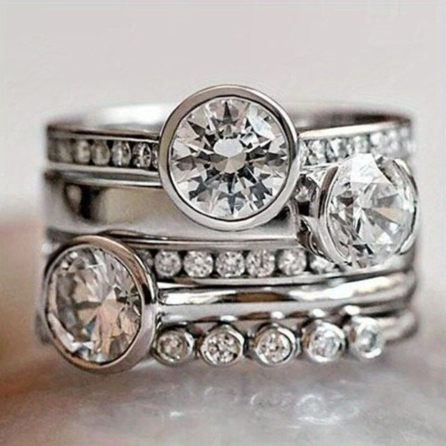 YoYo Damenring Kupfer, versilberter geometrischer Ring, Zirkonia - Bild 1
