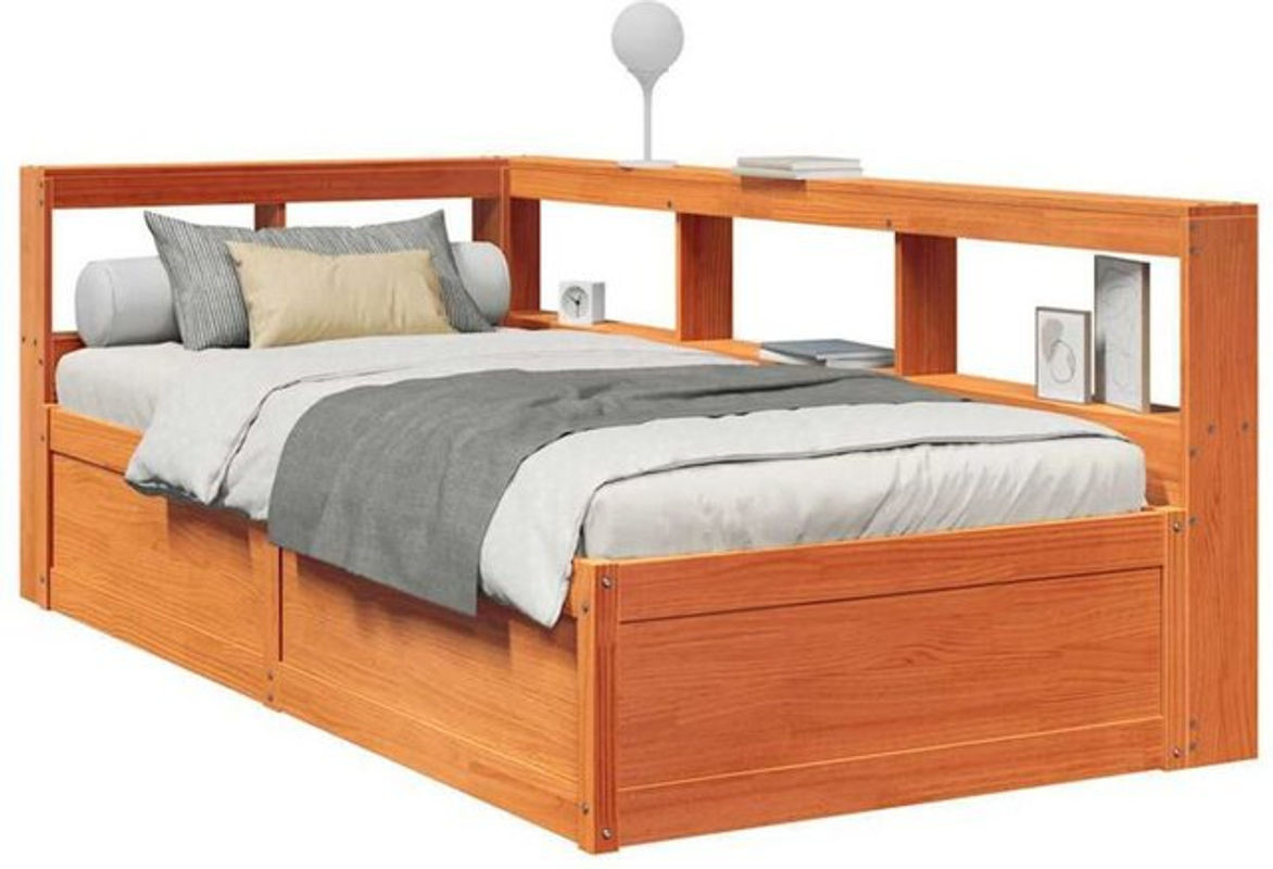 Massivholzbett aus Kiefer mit Regal von Vidaxl in Braun, B/T/H: 90 x 190 x 80 cm - Bild 1