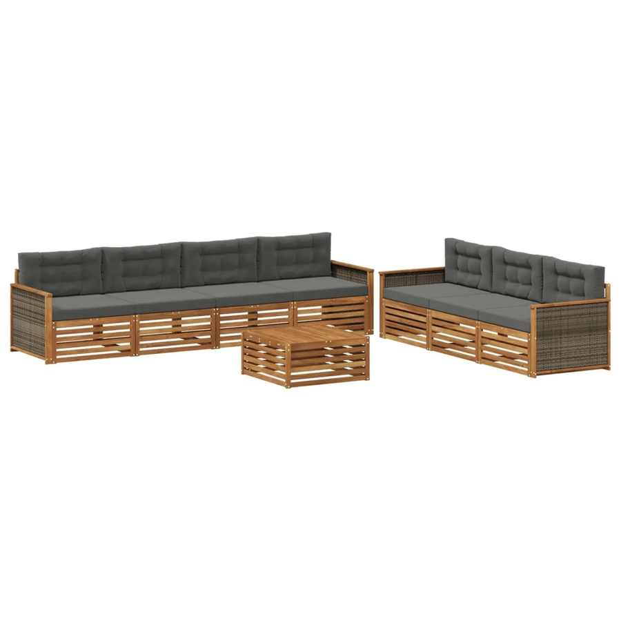 vidaXL Outdoor-Sofagarnitur aus Akazienholz mit 8 Kissen in Natur und Anthrazit - Bild 2