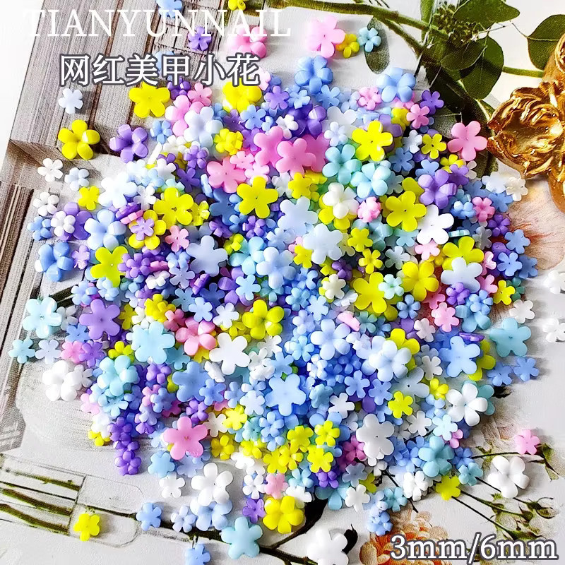 NAILFYOU Nail Art Charms, 100 Stück, rosa, kleine Blumen, 3D Harz, glänzend - Bild 1