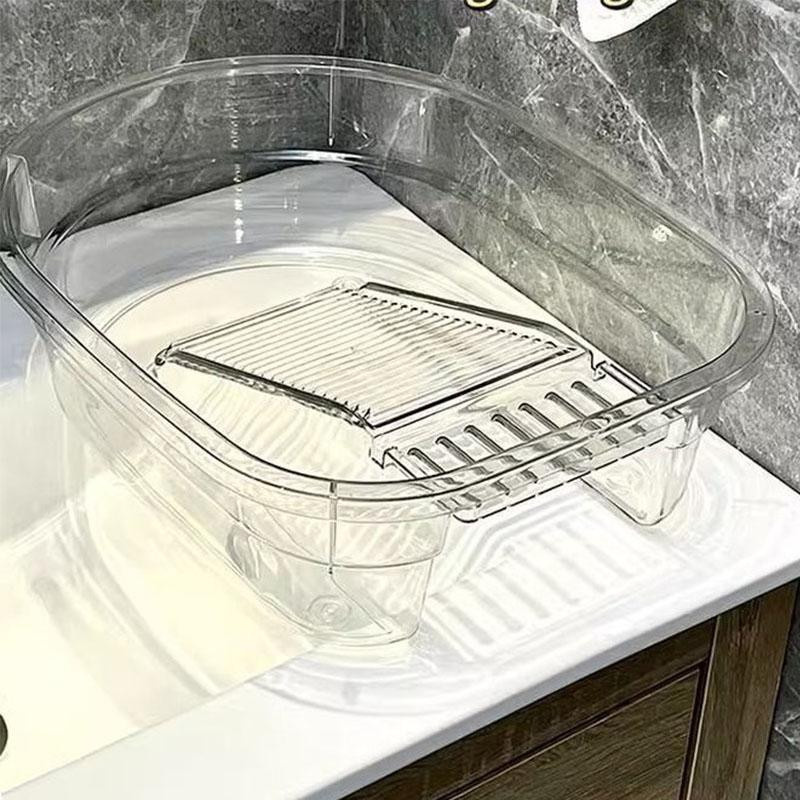 TOMTOP JMS Waschbrettbecken transparent, 22 l doppelseitiger Waschzuber mit integriertem Waschbrett zum Händewaschen - Bild 2