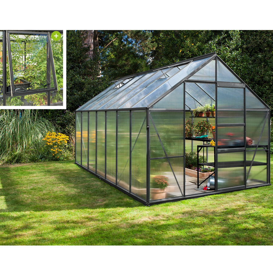 Vitavia Gewächshaus Meridian 11500 Schwarz mit Polycarbonat-Platten und Schiebetür, 11,5 m² - Bild 3