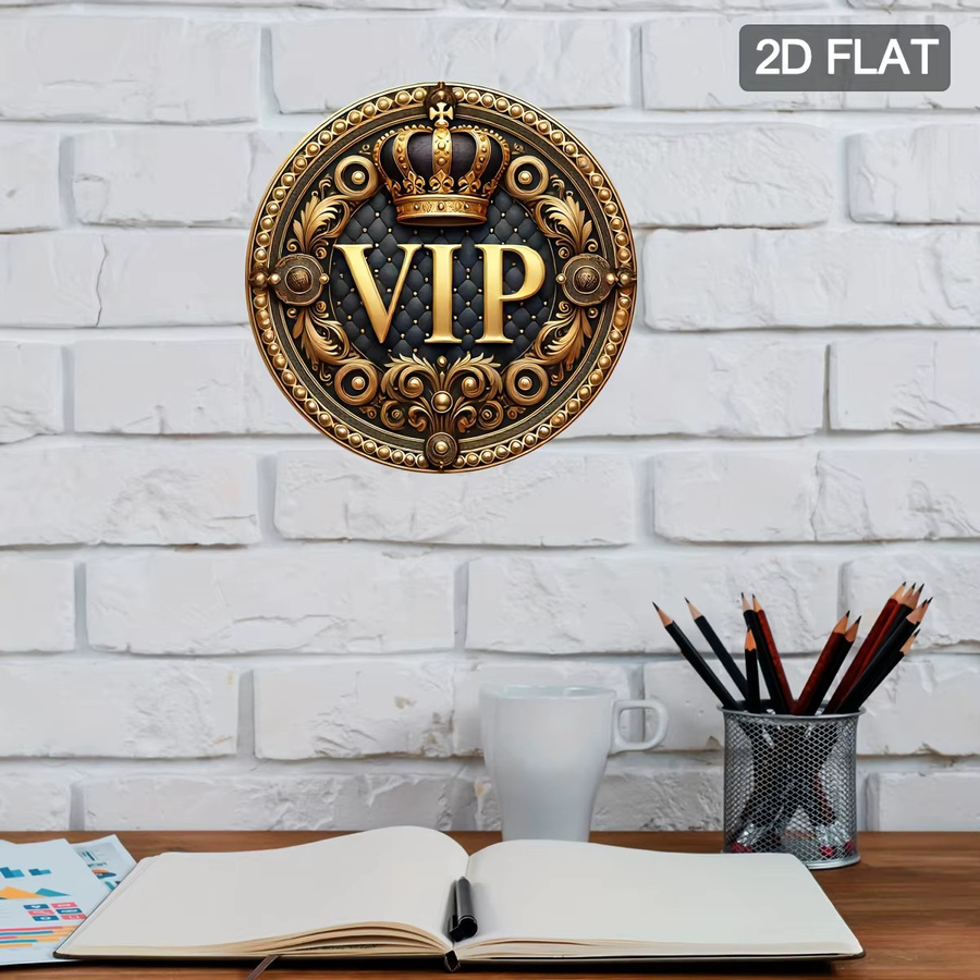 Potdemiel Luxus-Wandschild aus Aluminium in Königsblau und Gold mit VIP-Schriftzug und Kronendesign, rund, Durchmesser: 20 cm - Bild 4