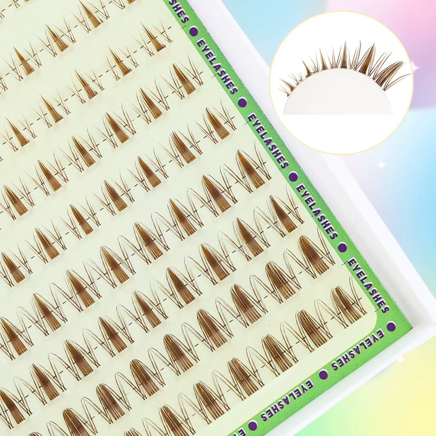 JIYOONJI Wimpernbüschel, braun, 100 Stück, selbstklebend, wiederverwendbar - Bild 2