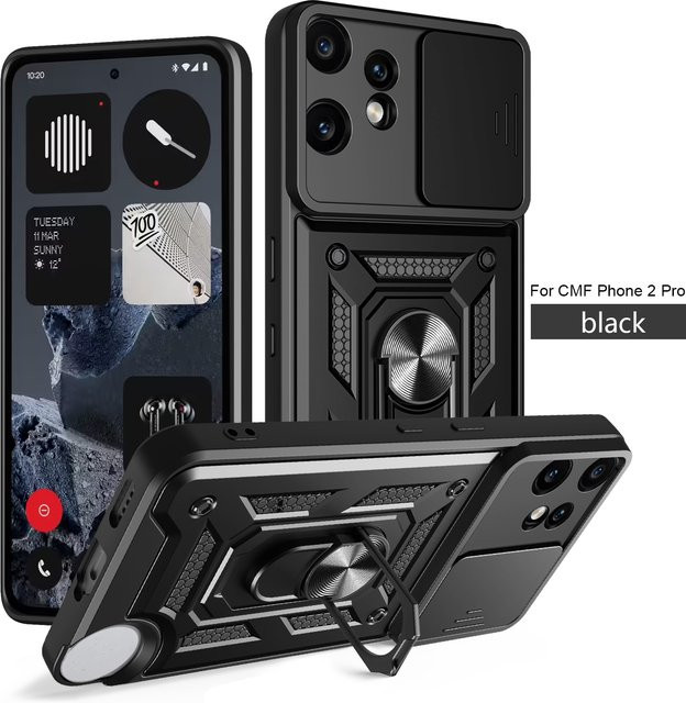 Magnetische Panzer-Handyhülle für Nothing CMF Phone 2 Pro mit Ringhalter und Schiebe-Kameraschutz in Gold oder Schwarz - Bild 1