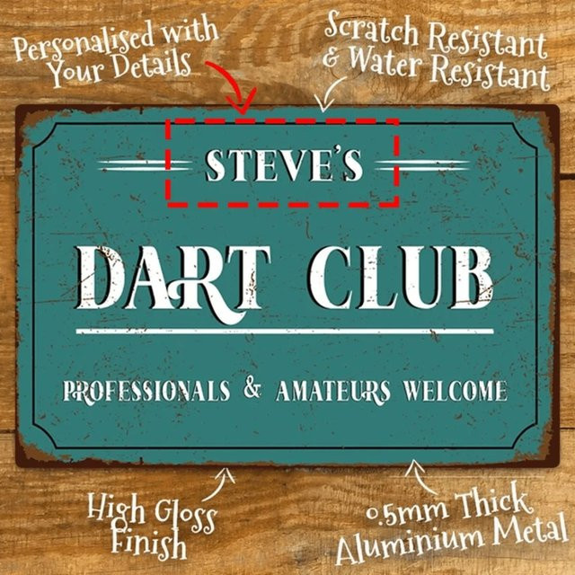 Personalisierbares Metallschild CIFBUY für deinen Dart Club im Vintage-Design, Dekoration für Man Cave und Game Room in Blau und Türkis - Bild 1