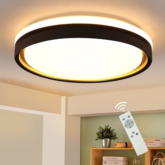 GBLY LED-Deckenleuchte rund in Schwarz und Gold mit Sternenhimmel-Effekt, dimmbar mit Fernbedienung, Durchmesser: 30 cm - Bild 1