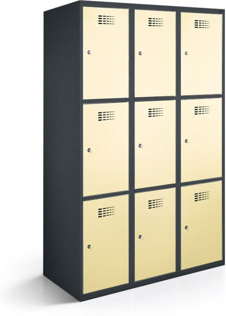 rotstahl Fächerschrank mit 9 Fächern aus pulverbeschichtetem Stahlblech in Anthrazitgrau und Elfenbein, B/T/H: 90 x 50 x 180 cm - Bild 1