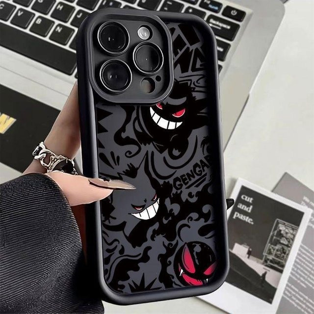 Pokemon Gengar Handyhülle aus Flüssigsilikon in Schwarz für iPhone Modelle, stoßfeste Schutzhülle von MINISO - Bild 1