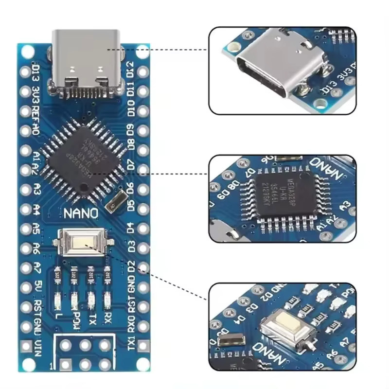 ZUIDID Nano 3.0 Typ-C Controller kompatibel mit Arduino Nano CH340 ATmega328P in Blau mit USB-C Anschluss - Bild 3