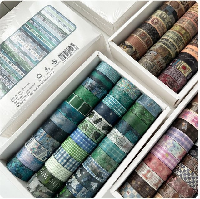 36 Rollen Washi-Tape-Kollektion im Retro-Stil in Blau und Grün mit verschiedenen Mustern aus Papier - Bild 1