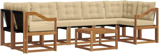 vidaXL Outdoor-Sofagarnitur 8-teilig aus Akazienholz in Braun und Beige mit Kissen und Couchtisch - Bild 1