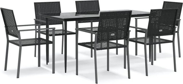 vidaXL 7-teilige Garten-Essgruppe aus Poly Rattan und Stahl in Schwarz mit gehärtetem Glas, B/T/H: 110 x 62,5 x 80 cm - Bild 1