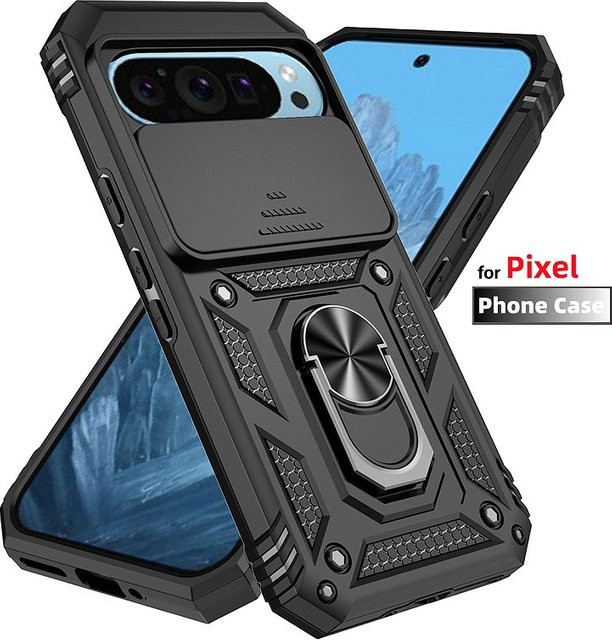 Magnetische Ring-Schutzhülle mit Objektivschutz für Google Pixel 9 10 Pro XL 9A 5G 8 Pro 7 7A 8A in Schwarz und Grün - Bild 1
