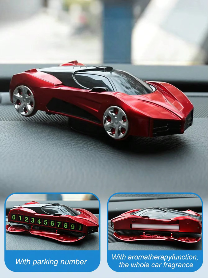 3-in-1 Armaturenbrett-Ornament im Racing-Stil mit Handyhalter, Autoduft und Parkschild für deinen Rennwagen - Bild 2
