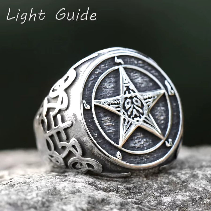 Ring Pentagramm Fünfzackiger Stern, Edelstahl, Silber, Unisex - Bild 2