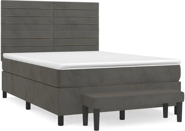vidaXL Boxspringbett mit Matratze Dunkelgrau Samt B/T/H: 140 x 200 x 128 cm - Bild 1