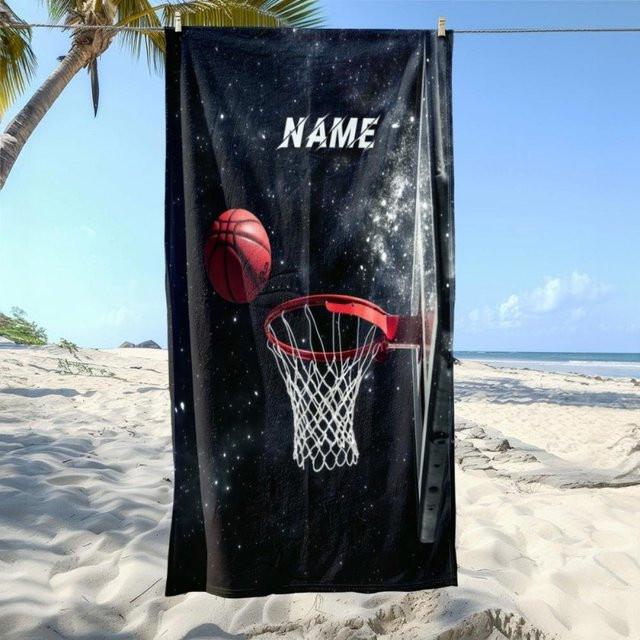 Basketball Handtuch von JMG Household Supplies mit individuellem Namen, Schwarz, Mikrofaser, B: 180 cm, H: 100 cm - Bild 1